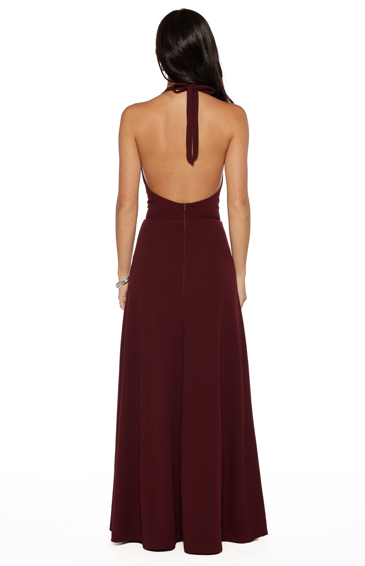 Corey Burgundy Beaded Crepe Maxi Dress
