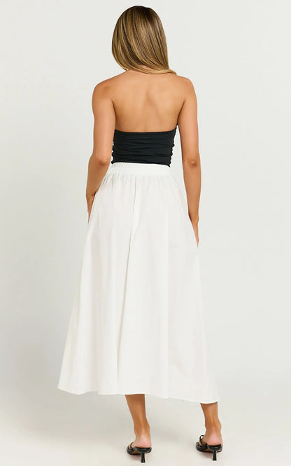 Annika Midi Skirt - Side Split A Line Skirt in Ivory
