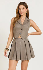 Andie Mini Skirt - Tailored Pleated Mini Skirt in Grey