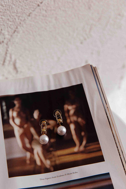Maia Pearl Diamante Earrings Gold