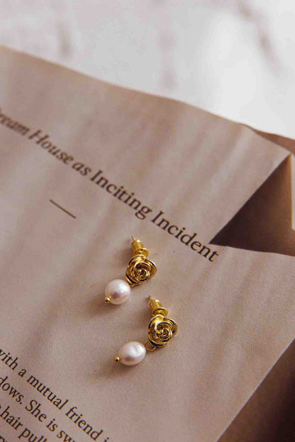 Le Jardin Flower Pearl Earrings Gold