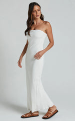 Aaliya Midi Dress - Linen Strapless Slip Dress in Off White