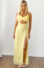 Fallon Yellow Sequin Cut Out Formal Maxi Dress