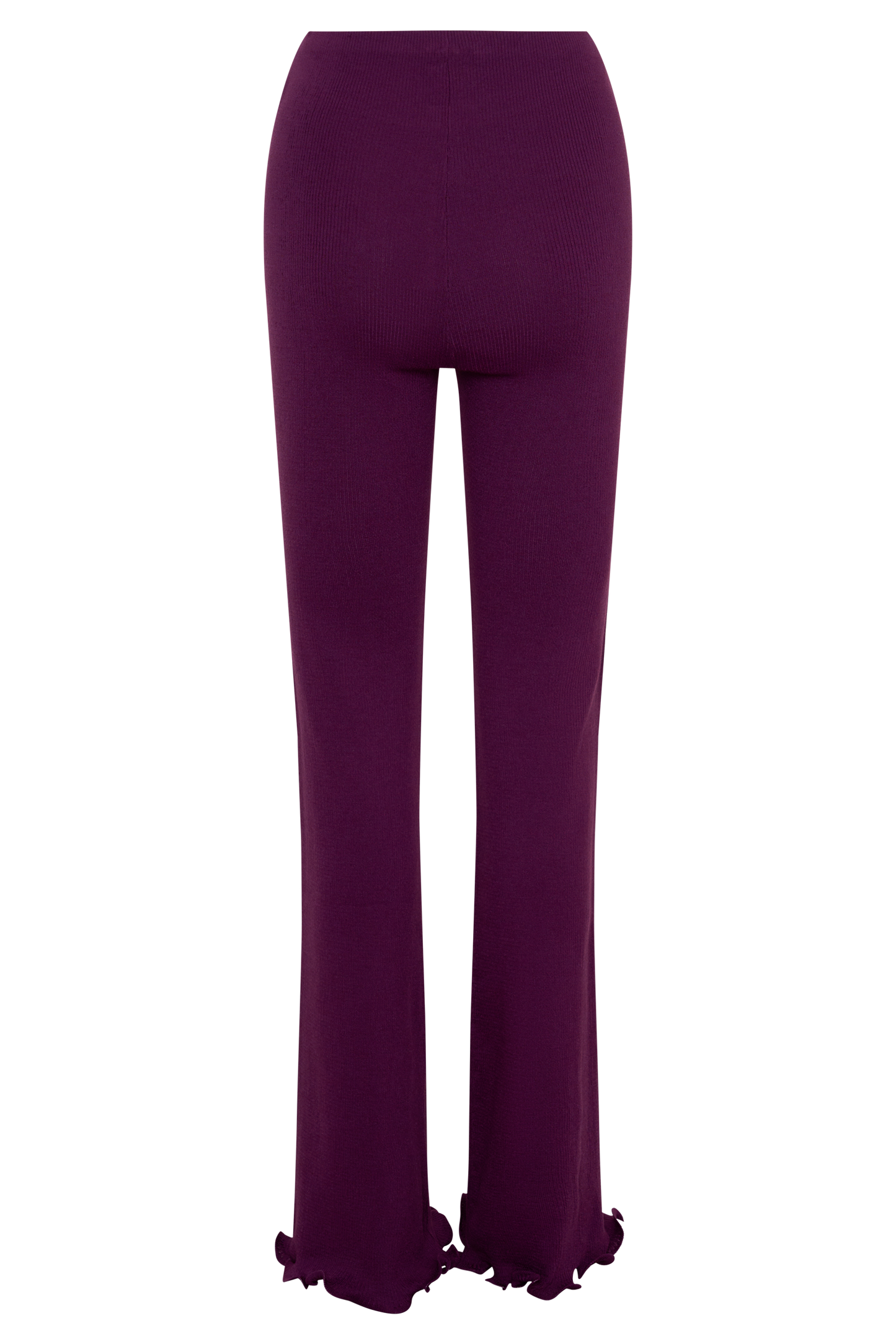 Diya Ribbed High Waisted Pants With Wire Hem - Plum