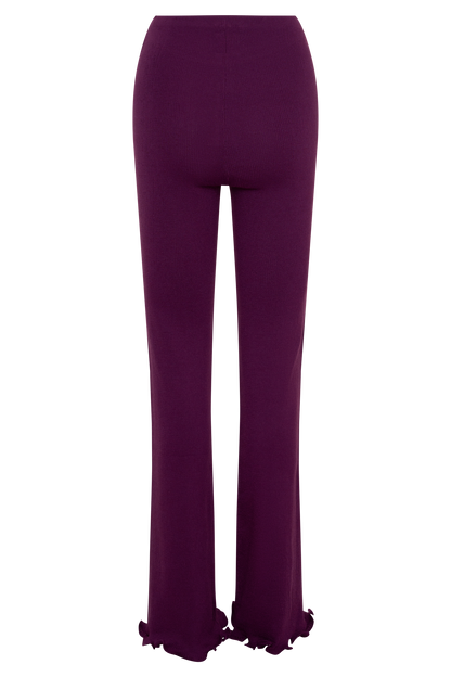 Diya Ribbed High Waisted Pants With Wire Hem - Plum