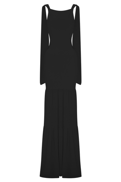 Haille Knit Chiffon Maxi Dress - Black