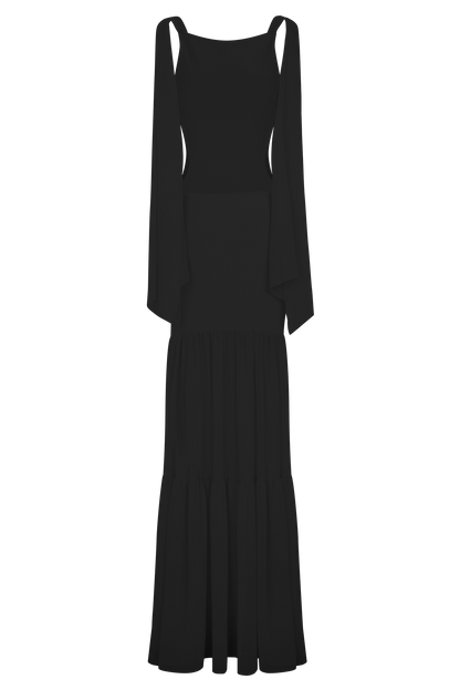 Haille Knit Chiffon Maxi Dress - Black