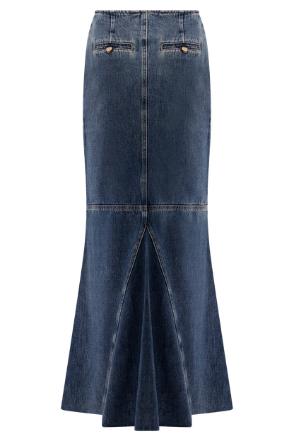 Loretta Denim Maxi Skirt - Washed Dark Blue