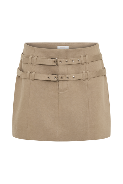 Marielle Double Belt Mini Skirt - Taupe