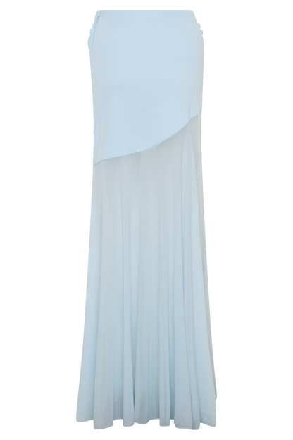 Portia Scuba And Mesh Maxi Skirt - Pale Blue