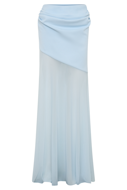 Portia Scuba And Mesh Maxi Skirt - Pale Blue