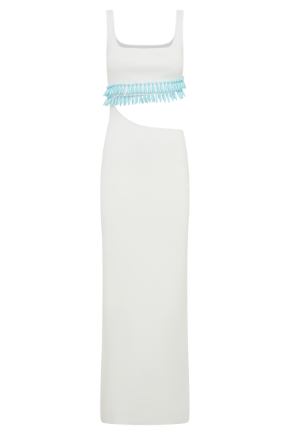 Ruvic Knit Maxi Beaded Dress - White