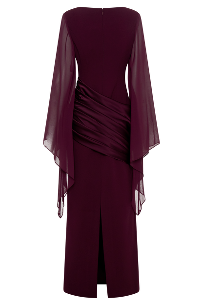 Samantha Waterfall Sleeves Maxi Dress - Wine