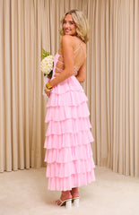 Georgie Pink Ruffle Maxi Dress