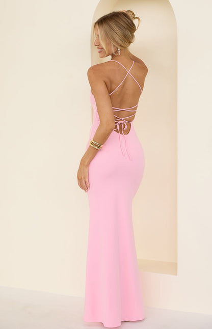 Harriet Pink Crepe Maxi Dress