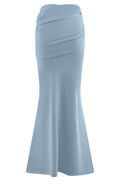 Irene Gathered Knit Maxi Skirt - Blue