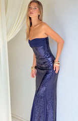 Jarrah Navy Sequin Strapless Maxi Dress