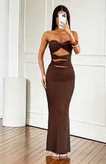 Junipa Chocolate Brown Strapless Cutout Maxi Dress