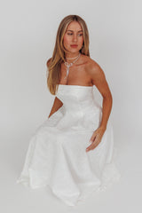 Worship Strapless A-Line Midi Dress White