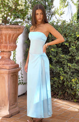 Lidia Blue Wrap Front Maxi Dress