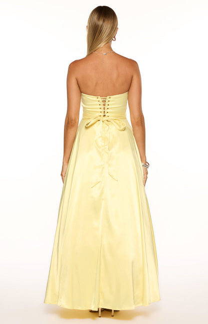 Lucy Yellow Strapless Satin Formal Maxi Dress