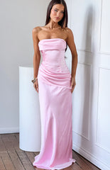 Malorie Pink Satin Strapless Maxi Dress