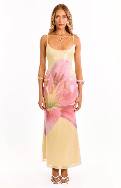 Marchelle Yellow Floral Sequin Maxi Dress