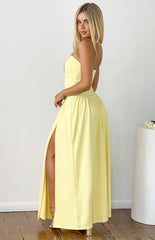 Nate Yellow Strapless Formal Maxi Dress