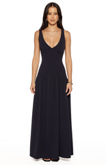 Novi Navy Drop Waist Crepe Maxi Dress