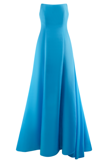 Rosella Satin Strapless Maxi Dress - Cyan Blue