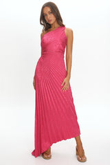 Amelie One-Shoulder Accordion Pleat Maxi Dress Floral Fuchsia