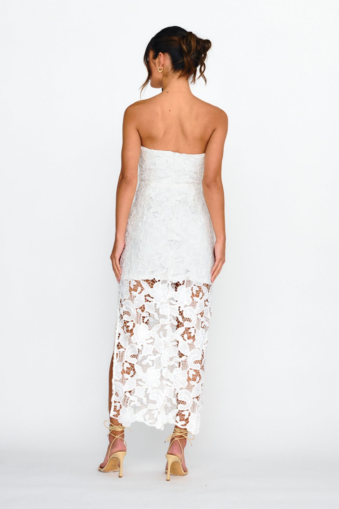Parisa Sequin Embroidery Overlay Midi Dress White