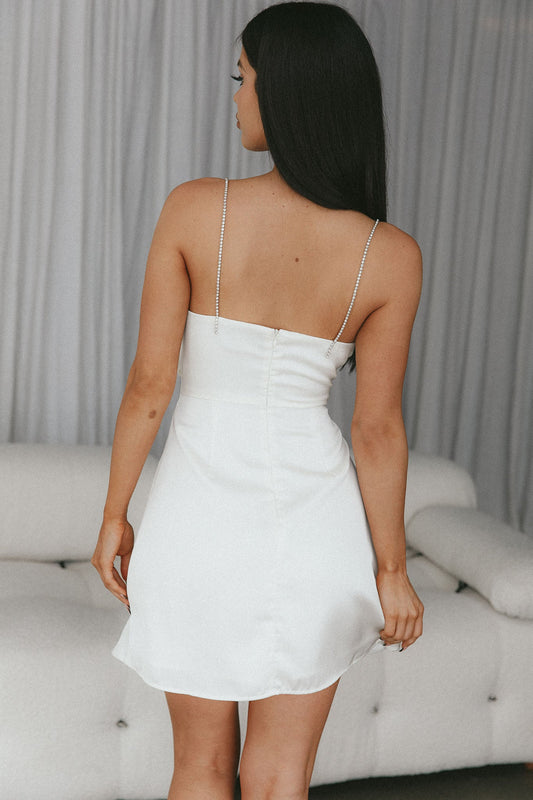 Insignia Twist Bust Diamante Mini Dress Cream