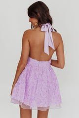 Lovelle Halter Neck Rosette Mini Dress Lavender