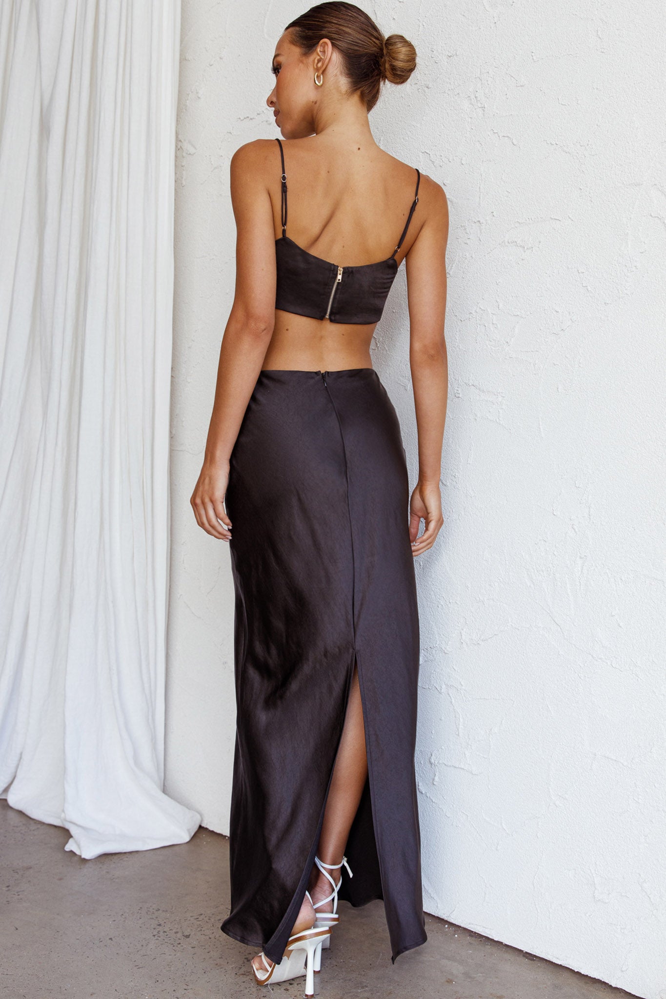 The Moment Satin Maxi Skirt Black