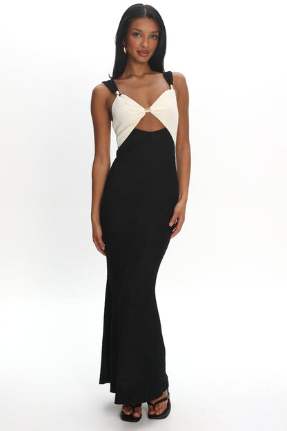 Freyja Contrast Maxi Dress Oyster/Black