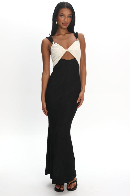 Freyja Contrast Maxi Dress Oyster/Black