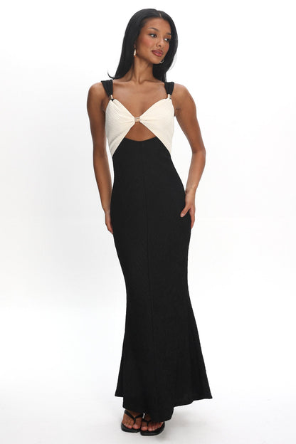 Freyja Contrast Maxi Dress Oyster/Black