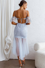 Dreamy Removable Sleeve Sequin Dress Blue
