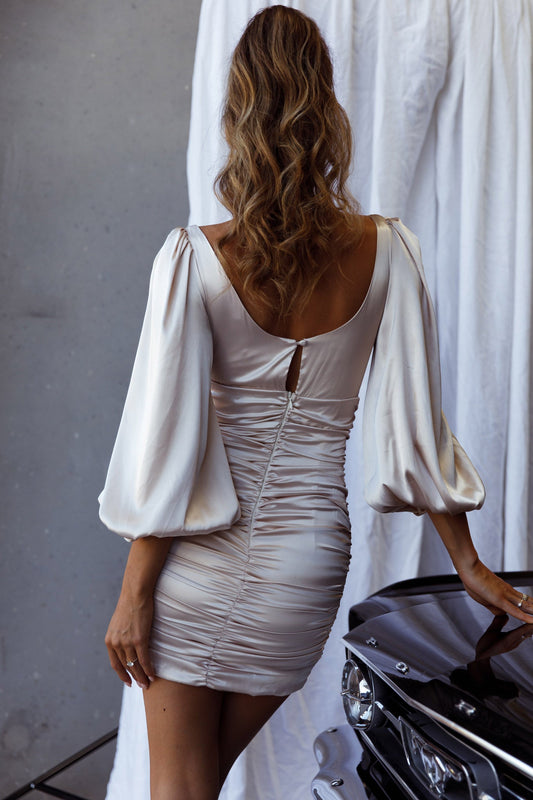 Vista Hermosa Ruched Balloon Sleeve Dress Champagne