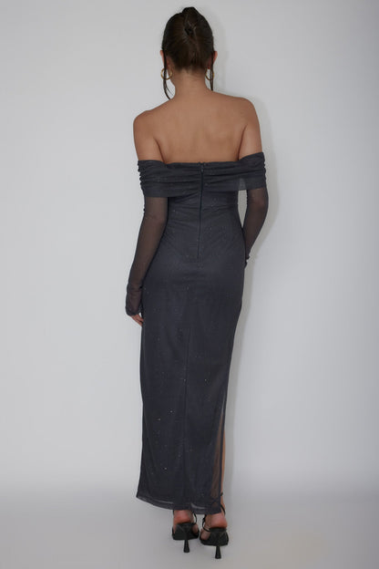 Martinez Off-Shoulder Midi Dress Slate Blue