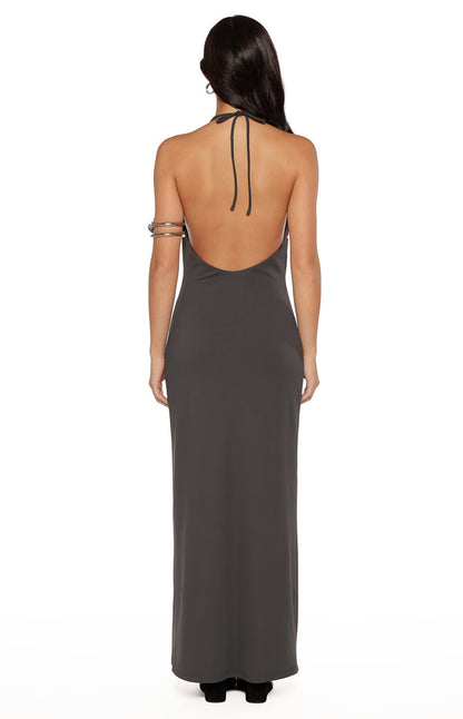 Tsuki Grey Stud Detail Cowl Neck Maxi Dress
