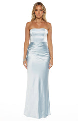 Wren Blue Satin Strapless Maxi Dress