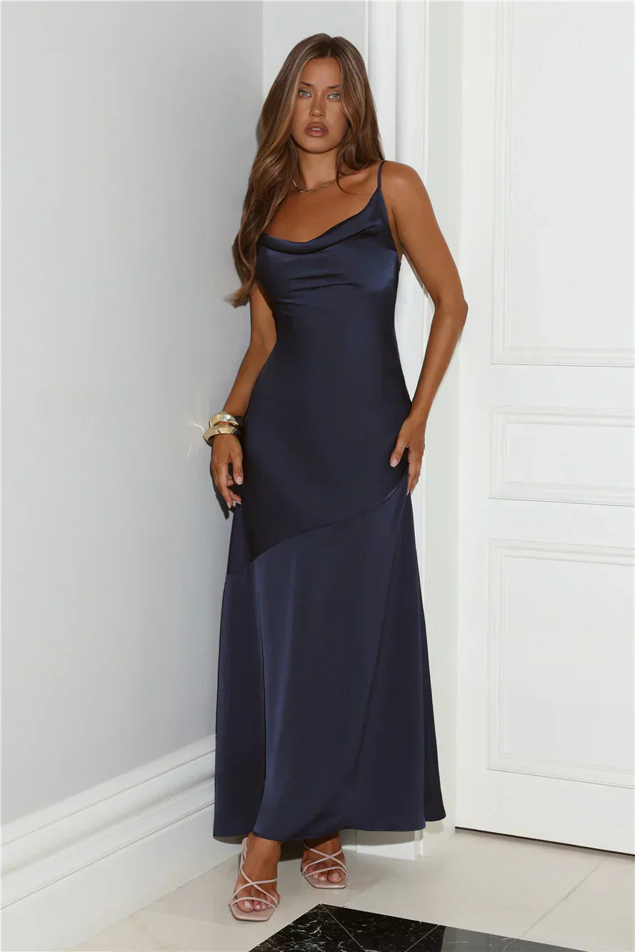 Brilliant Belle Satin Maxi Dress Navy