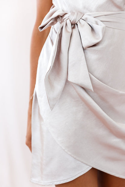 Bebe Satin Cowl Neck Wrap Dress Champagne