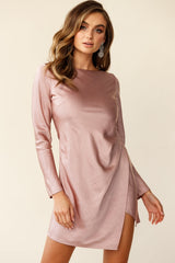 Thank Me Later Long Sleeve Open Back Dress Blush